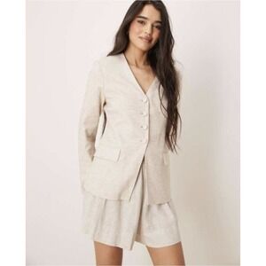 Abercrombie & Fitch Collarless Nipped Linen Blazer Natural Beige Size S